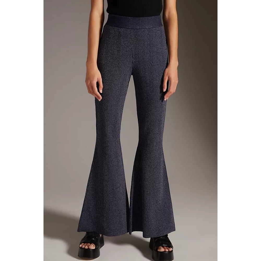 Anthropologie Pilcro‎ Sweater Knit Pants Flared Pull On Indigo Blue Size Small